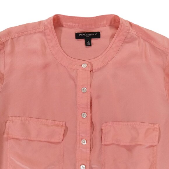 Banana Republic 100% Silk Top Blouse Women's XL Pink Semi Sheer Long Sleeve - Picture 3 of 10